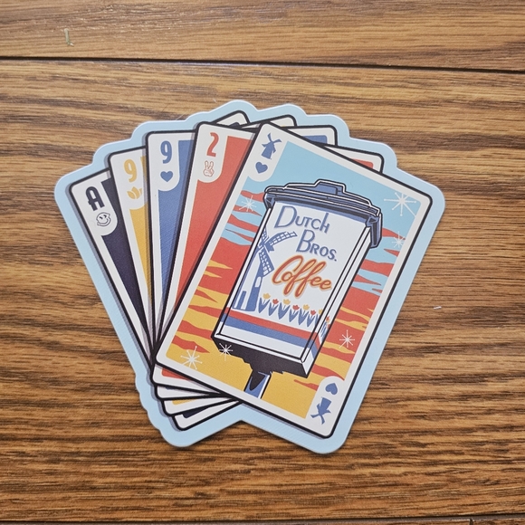 Dutch Bros Coffee Themed Playing Cards Sticker - Blue and Red - Picture 1 of 1
